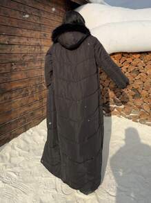 Muchica 女士厚实保暖冬季新款黑色长款可拆卸蓬松连帽羽绒服