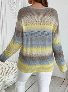 EMERY ROSE Plus Size Women Colorblock Hollow Out Crew Neck Long Sleeve Sweater Pullover - Multicolor - View 2