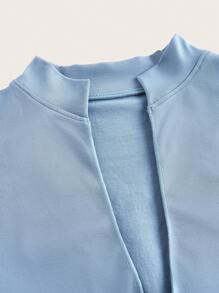 SHEIN Sports Women's Casual Solid Color Notched Neck Long Sleeve Jumpsuit - Blue - View 3