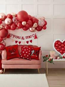 French-Inspired Valentine's Day Throw Pillow Covers, 18x18 Inches - Red Heart Design With Zip Closure, Machine Washable Polyester Cushion Cases For Sofa & Home Decor,Fall Decor,Autumn Decor,Room Decor - Red - View 7