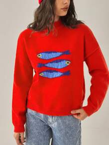 Forever 21 New Years Red Women Sweater Winter Knitted Women Cute Sweater - Red - View 7