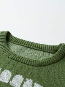 Claim Dot Men's Shark Tooth Graphic Crew Neck Long Sleeve Casual Sweater, Autumn/Winter - Army Green - View 4