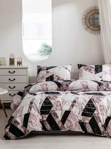 2/3pcs Soft 100% Polyester Fashion Geometric Marble Pattern Printed Bedding Set (1/2 Pillowcase + 1 Duvet Cover), Perfect Choice For Bedroom & Guest Room Decor, Without Filler - Multicolor - View 7