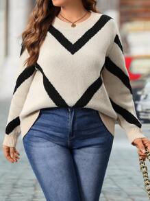 SHEIN LUNE Plus Size Simple Fashionable Casual Daily Wear Pullover Sweater, For Winter Knit Pullover Fall - Apricot - View 6