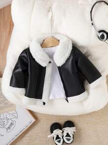 Infant (Girls) Chic Street Cute Furry Lining Jacket, Autumn - Black - View 1