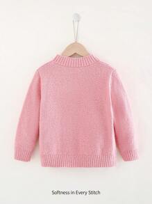 Cozy Pixies Heart Pattern Soft Knitted Crew Neck Long Sleeve Sweater For Young Girls - Pink - View 2