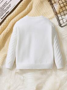 SHEIN Leap Crew Young Boy Twist Texture Round Neck Long Sleeve Sweater, Comfortable And Warm, Suitable For Commute, School, Casual, Street Photography, Party And Outdoor Activities,In Fall/Winter - White - View 2