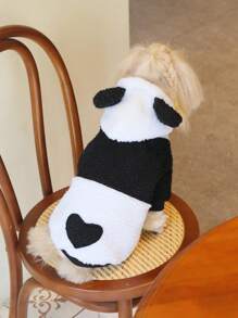 PETSIN 可爱黑白熊猫设计连体衣，秋冬季适合狗和猫的温暖宠物连帽衫