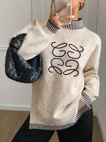 SHEIN Frenchy Women Casual Everyday Embroidered Detail Drop Shoulder Sweater, Autumn/Winter