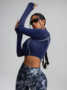 Innovista Woman Contract Detail Fitness Jacket Sweater T-Shirt Body Sculpting Zip Up Workout Clothes FitTok Athletic Stretchy Yoga Exercise Suit Fall Sports Daily Athleisure Office To Gym Club Work From Home Running Biker Lightweight Office To Court Brunch To Gym HIIT Training Comfort