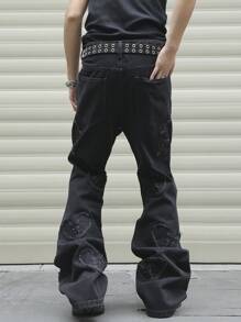 Manfinity Roghcode Men's Heart Distressed Pocket Straight Loose Casual Jeans, Versatile - Black - View 2