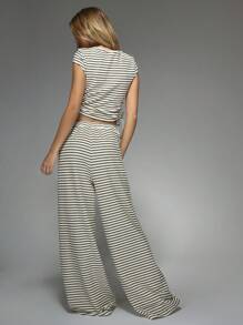MISSGUIDED Textured Stripe Cap Sleeves Top And Wide Leg Pants Two Piece Co-Ord Set - Multicolor - View 2