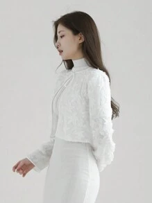 DAZY 1 pieza Cárdigan de mujer de manga larga con textura y estampado floral para otoño - Blanco - Ver 6