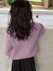 Dazy Kids Young Girl Casual Bowknot Decor Drop Shoulder Sweater, For Autumn/Winter