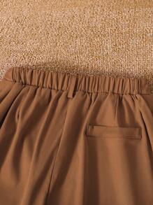 SHEIN Tween Boy Solid Brown Pleated Casual Tapered Pants, Suitable For College Parties - Brown - View 4
