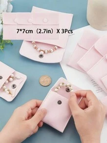 SHEIN 3/6PCS 7x7cm 10x10cm Soft Velvet Snap Closure Jewelry Bag Pink Square Luxurious Cloth Pouch Gift Packaging For Valentine Beads Bracelet Necklace Party Wedding Christmas Birthday Elegant Fashion Storage Organizer Accessories