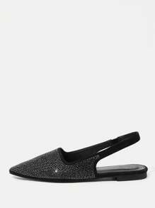 CUCCOO TILAWA New Rhinestone Pointed Toe Flat Shoes For Women - Black - View 2