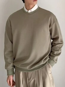DAZY Jersey de cuello redondo de manga larga casual y holgado de unicolor para hombre, adecuado para otoño/invierno