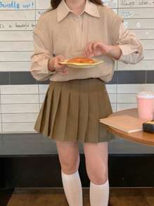 DAZY 女士衬衫，纯色，简约，休闲和日常穿着 - 卡其色 - 查看 4