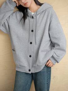 Dazy-Less Thicken Fleece Hooded Loose Solid Color Sweatshirt Sweatshirt For Women,Fall Clothes Jacket,Winter Hoodies - Grey - View 13