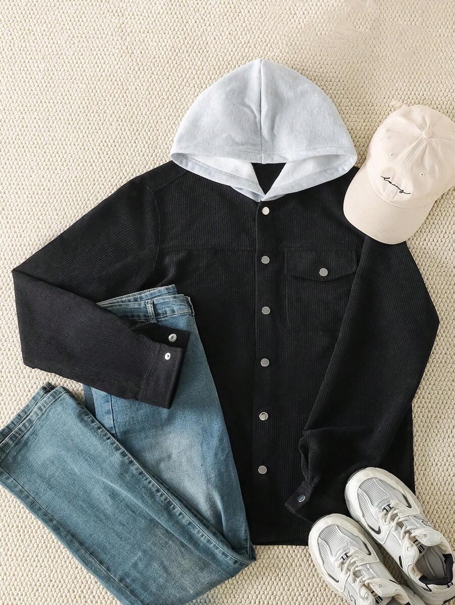 Manfinity NXTstreet Men Woven Slim Fit Casual Button-Up Shirt - Black - View 1