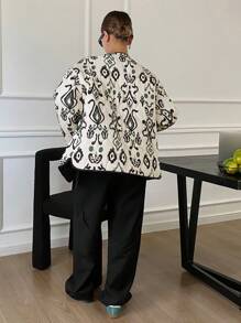 SHEIN Frenchy 女式休闲满版印花拼布口袋夹棉大衣，秋冬款 - 彩色 - 查看 2