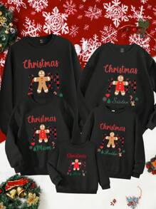 男士圣诞节家庭配套运动衫，圆领羊毛套头衫，带有有趣的印花圣诞树、雪花、拐杖糖、星星、铃铛姜饼人印花，休闲保暖上衣