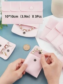 SHEIN 3/6PCS 7x7cm 10x10cm Soft Velvet Snap Closure Jewelry Bag Pink Square Luxurious Cloth Pouch Gift Packaging For Valentine Beads Bracelet Necklace Party Wedding Christmas Birthday Elegant Fashion Storage Organizer Accessories