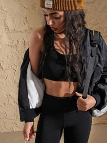 VARSITIE 羊毛黑色宽松休闲拉链长袖女式运动夹克 - 黑色 - 查看 5