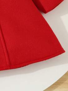 SHEIN 新年和圣诞节女婴婴儿保暖长袖蓬松领中长外套，优雅日常外套，酒红色和红色