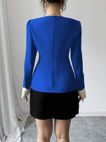 Elenzga Veste de tailleur décontracté/d'affaires à contraste de couleur et simple boutonnage pour femmes en automne