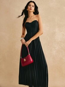 Poéselle Women's Solid Color Pleated Tube Top Elegant Sleeveless Jumpsuit