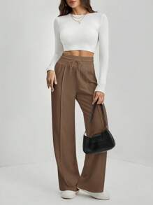 SHEIN Tall بنطلون رياضي ذو خصر مربوط عريض الساق