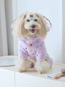 PETSIN Cute Polka Dot Plush Ears Purple Warm Pet Pants, Suitable For Cats And Dogs, Autumn/Winter