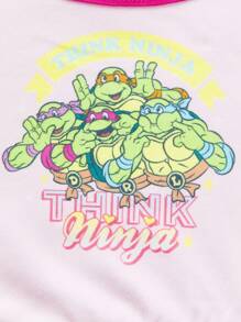 TEENAGE MUTANT NINJA TURTLES | SHEIN Conjunto de 2 piezas para niña con parte superior tipo ringer estampada con tortuga y letras