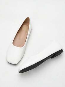 CUCCOO CURVES Wide Fit Women Square Toe Slip-On Loafers With Metal Decor, Flat For Christmas And New Year Holiday Vibe Fall And Winter - White - View 4