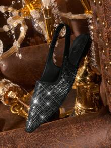 CUCCOO TILAWA New Rhinestone Pointed Toe Flat Shoes For Women - Black - View 1