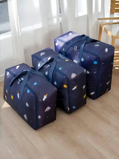 1 Stück großvolumige Oxford Kleidungsaufbewahrungstasche, großvolumige Bettwäsche Aufbewahrungstasche mit Weltraummuster, leichte Reißverschluss Tragetasche, Quilt Organizer Dekorationen Herbst Dekor Festdekoration Raumdekoration Wohndekoration Schlafzimmer Dekoration