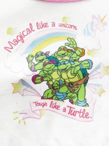 TEENAGE MUTANT NINJA TURTLES | SHEIN Conjunto de 2 piezas para niña con parte superior tipo ringer estampada con tortuga y letras