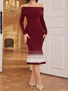 Modelyn Vestido de punto con hombros descubiertos y bajo estilo cola de sirena para ropa de Año Nuevo de mujer