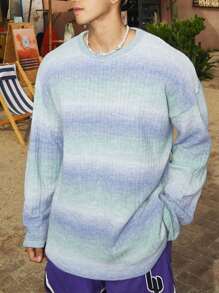 Manfinity CasualKnits 1pc Men's Casual Crew Neck Contrast Color Long Sleeve Color Block Pullover Sweater, For Work, Friends - Multicolor - View 1