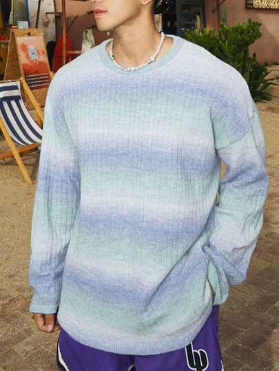 Manfinity CasualKnits 1pc Men's Casual Crew Neck Contrast Color Long Sleeve Color Block Pullover Sweater, For Work, Friends