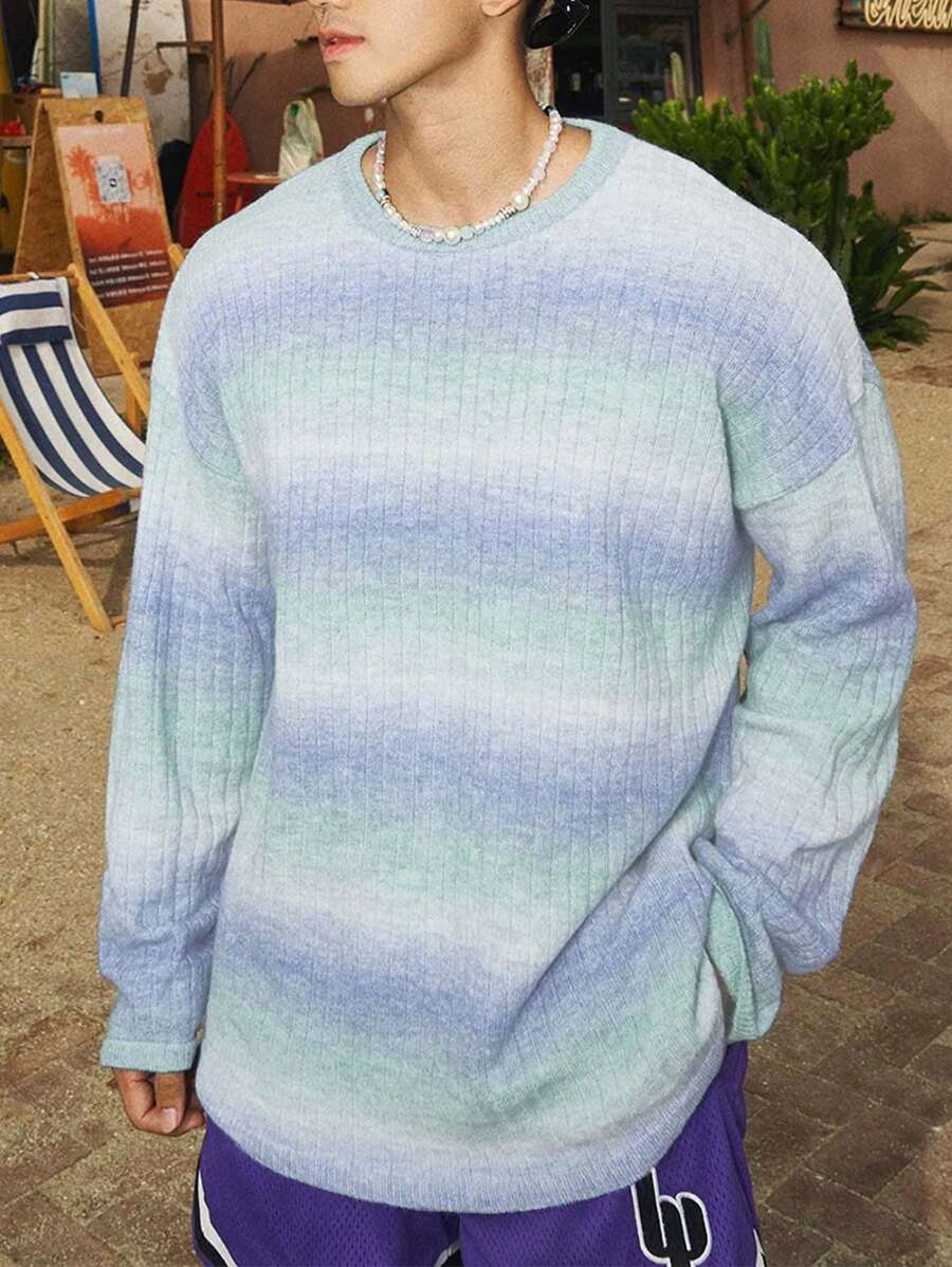 Manfinity CasualKnits 1pc Men's Casual Crew Neck Contrast Color Long Sleeve Color Block Pullover Sweater, For Work, Friends - Multicolor - View 1