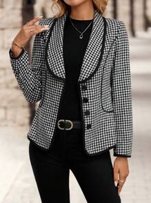EMERY ROSE Black And White Checkered Cinched Waist Jacket Professional Clothes