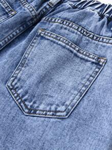Sparklyn Teen Girl Casual Stone Washed Elastic Waist Wide Leg Baggy Jeans, School, Campus, College - Dark Wash - View 5