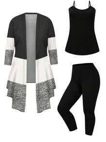 大码女式三件套，简约条纹印花休闲设计 - 彩色 - 查看 3