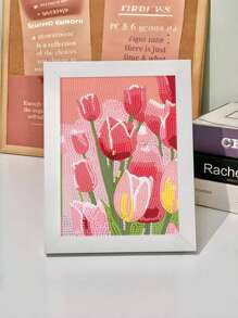 Pink Tulip Diamond Painting Kit With Frame - 5D DIY Full Drill Floral Art, Beginner Friendly Craft For Adults, Home Decor Wall Art, Unique Gift Idea