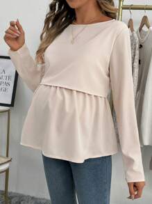 SHEIN Maternity & Nursing Long Sleeve Casual Wear, Fashionable For Everyday - Apricot - View 6