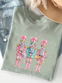 INAWLY 胡桃夹子 T 恤，粉色，女士短袖 T 恤图案 T 恤女士上衣 - 薄荷綠 - 查看 3