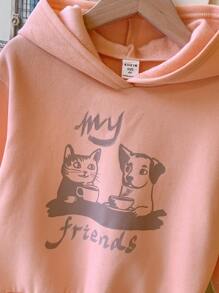 SHEIN Áo len dệt kim dáng rộng màu hồng in họa tiết động vật, kiểu Pháp thanh lịch dành cho bé gái, thích hợp cho mùa Thu/Đông. - Hồng - Xem 5